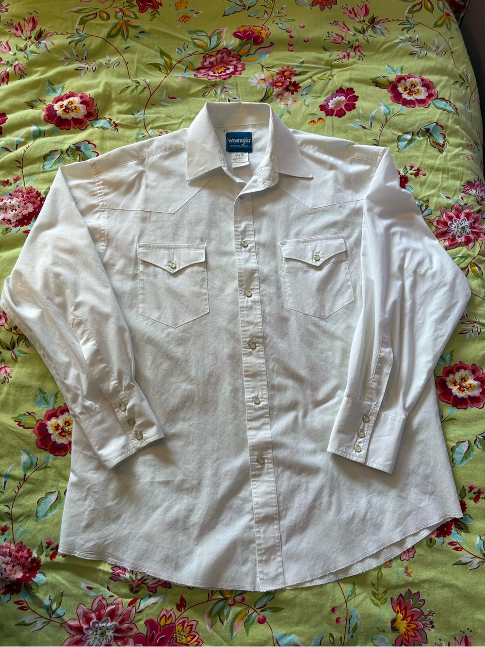 Wrangler vintage 90s western yoke pearl snap white L/S shirt XXL 31x25 Euc